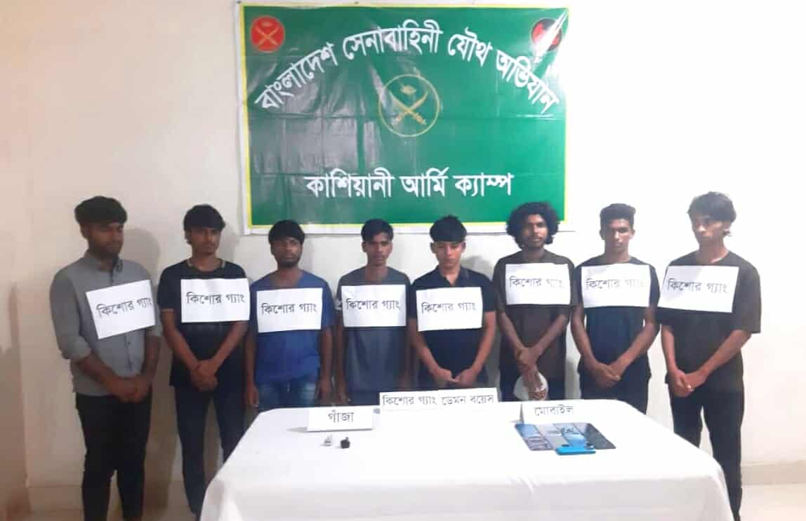 গোপালগঞ্জে যৌথ বাহিনীর অভিযানে কিশোর গ্যাং এর ৮ সদস্য  আটক।