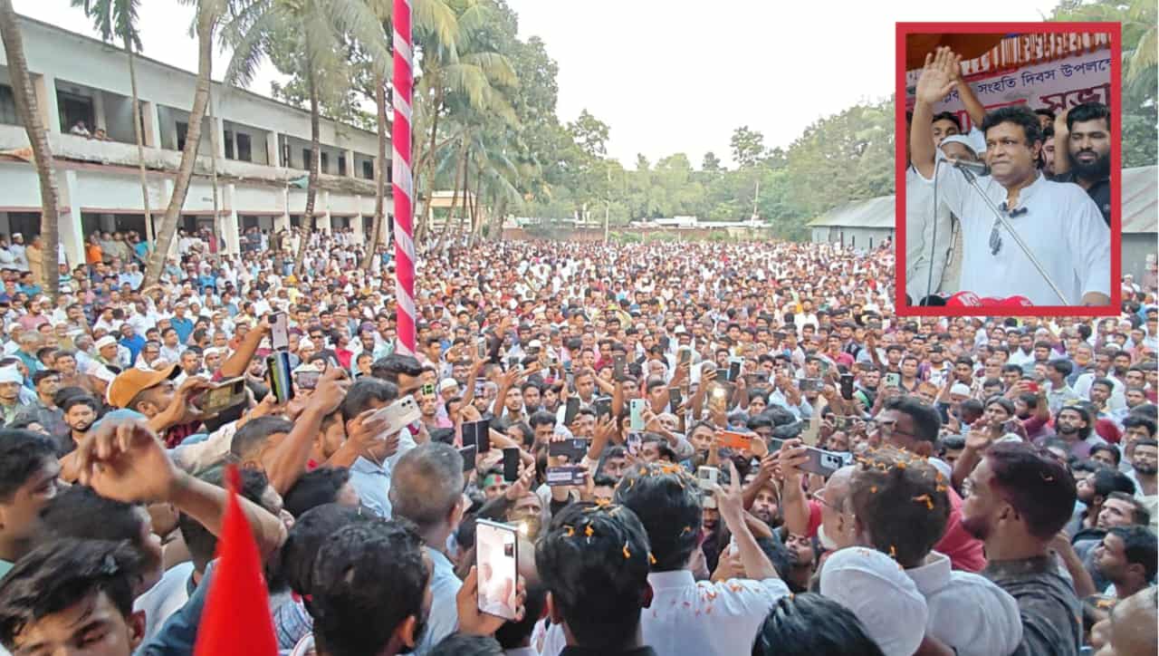 বিএনপির সম্ভাব্য তালিকায় নাম না থাকলেও তানভীর হুদার জনসভায় জনতার ঢল।